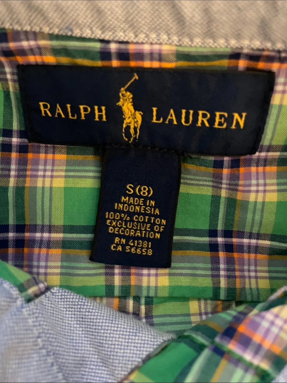 Ralph Lauren Green Plaid Button-Down Shirt with Navy Pony